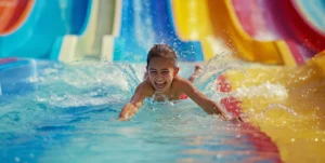 family guide moving to Costa del Sol A child enjoying a water slide in Spain. Family guide to moving to the Costa del Sol with children and things to do with kids in Benahavis
